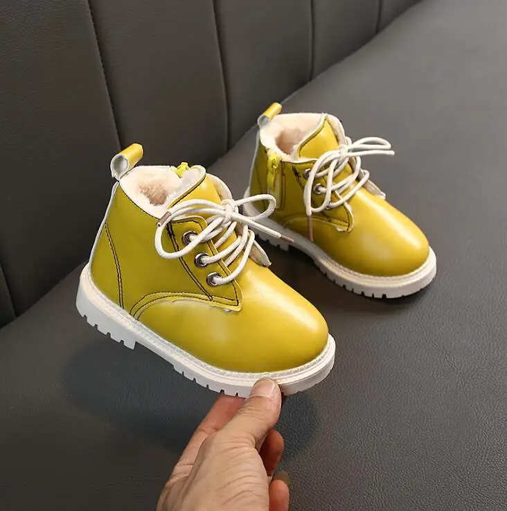 Picture color Winter Children Boots Kids Warm Fur Leather Snow Boots Fashion Boys Girls Casual Ankle Rubber Boots Cotton Sneakers - Цвет: Picture color