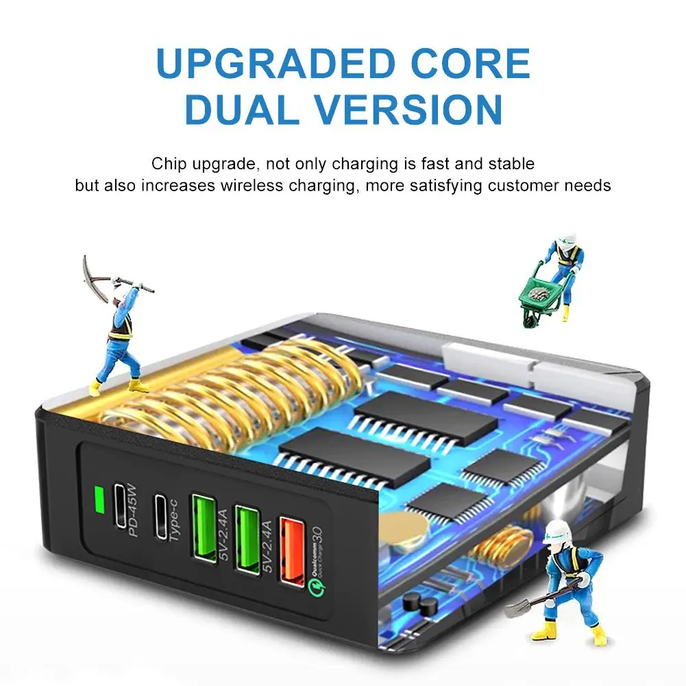 QC3.0 75 Вт PD type C быстрое зарядное устройство многопортовое настольное зарядное устройство адаптер с функцией беспроводной зарядки для ноутбуков планшетных телефонов