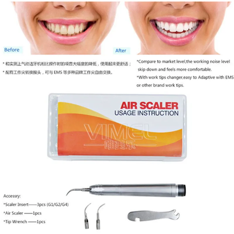 Teeth Whitening Dental Ultrasonic Scaler Borden/Midwest 2/4Holes B2/M4 Air Scaler Handpiece with 3 Tips G1/G2/G3