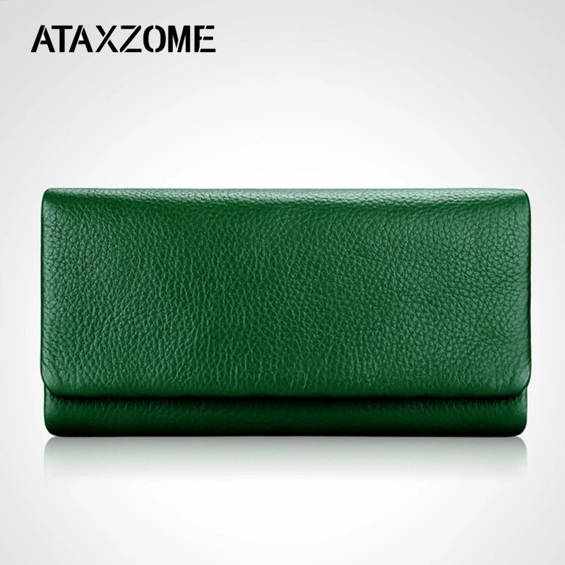 

Natural cowhide women's wallet simple fashion double zipper 3 compartments can be put into the phone long wallet card holder