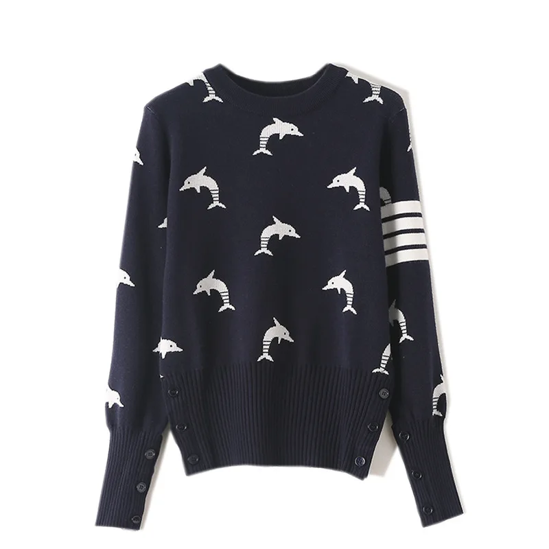 

Animal Print Harajuku Knit Sweater Women Long Sleeve Button Fall Winter Warm Animal Print Jumper Pullover knitted Sweater