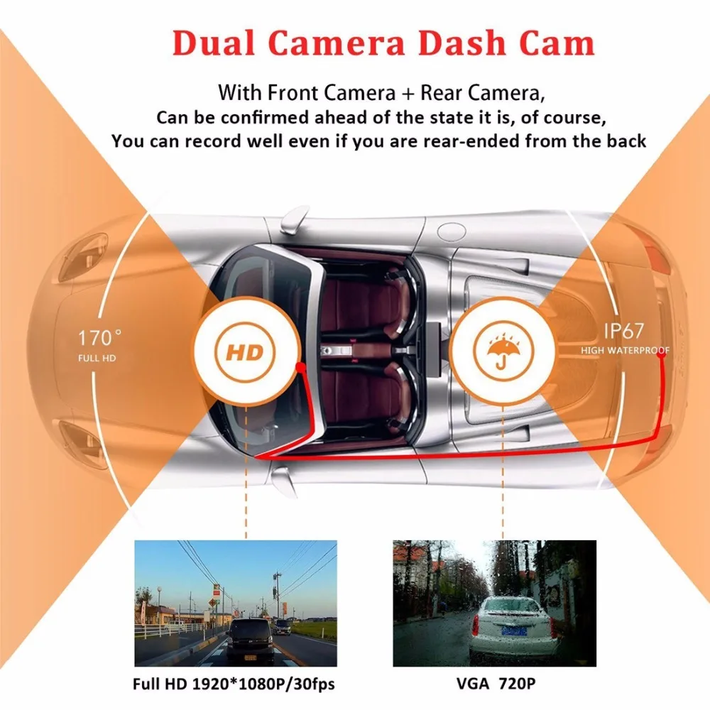 Dash камера Full HD 1080P " ips Автомобильный видеорегистратор с двойным объективом видеорегистратор Передний+ задний видеорегистратор ночного видения g-сенсор монитор парковки HDMI