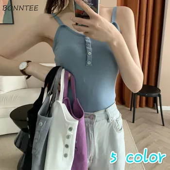 

Camisole Women Sling Simple Hot Selling Tanks Top Knitted Summer Ins Chic Elegant Trendy Ulzzang Female Clothes Sleeveless Daily