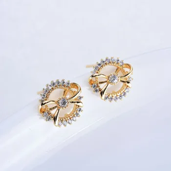 

4PCS 12*10mm 24K Gold Color Brass with Zircon surround Bow Stud Earrings High Quality Diy Jewelry Findings Accessories
