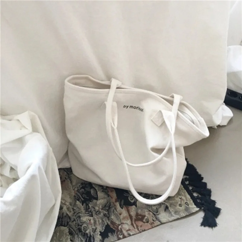 

South Korea New Style Large-Volume Lettered One Shoulder Canvas Bag Shopping Girl'S Hand Tote Bag