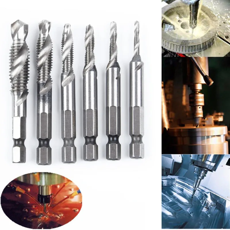 

HSS Drill Bits Metric Screw Thread Tap Metal Tools M3-M10 1/4" Hex Shank 6.35mm For Auto Repairing 6x