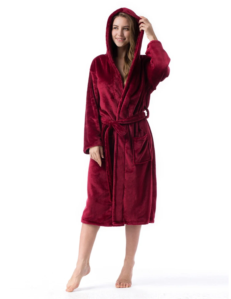 2020 Winter Kimono Robe Plush Fleece Bath Robes For Women Soft Warm Long Sleeve Hooded Nightgown Loungewear Sleepwear