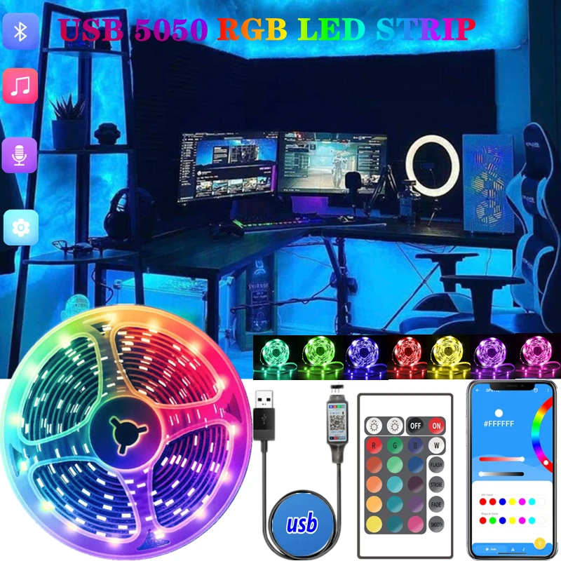 Светодиодная лента USB RGB 5050 5 В с Bluetooth-управлением | Лампы и освещение
