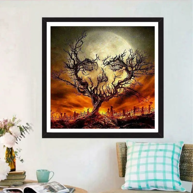 

Diamond Painting by Number Kit, 5D Diamond Painting Animal Full Round Drill Skull Tree Embroidery for Wall Decoration