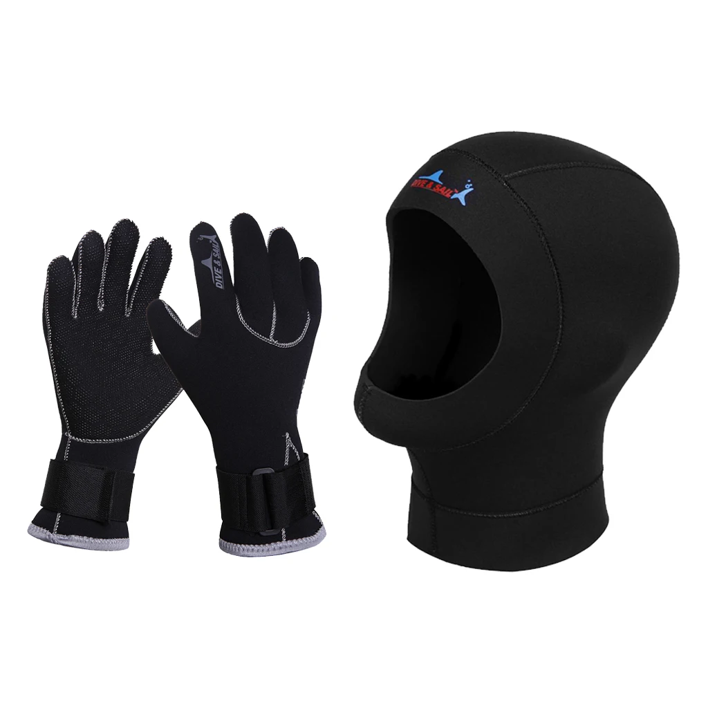 1 пара неопреновые перчатки Гидрокостюма и дайвинга с капюшоном, маска для лица, теплая шапочка для плавания, гидрокостюм с капюшоном для мужчин и женщин