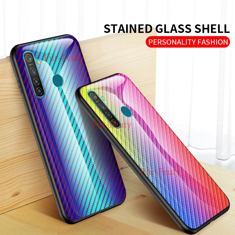 Для Oppo Realme5 чехол для задней панели телефона 6," Модный чехол для Oppo Realme 5 чехол из углеродного волокна с текстурой стекла гибридный мягкий силиконовый чехол