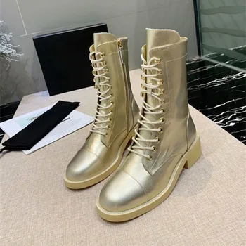 

NEW Motorcycle boots women 2020 genuine leather boots women Low-heeled shoes Available in four colors High-quality designer
