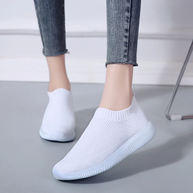 Breathable Mesh Platform Sneakers Women Slip on Soft Ladies Casual Running Shoes Woman Knit Sock Shoes Flats 5