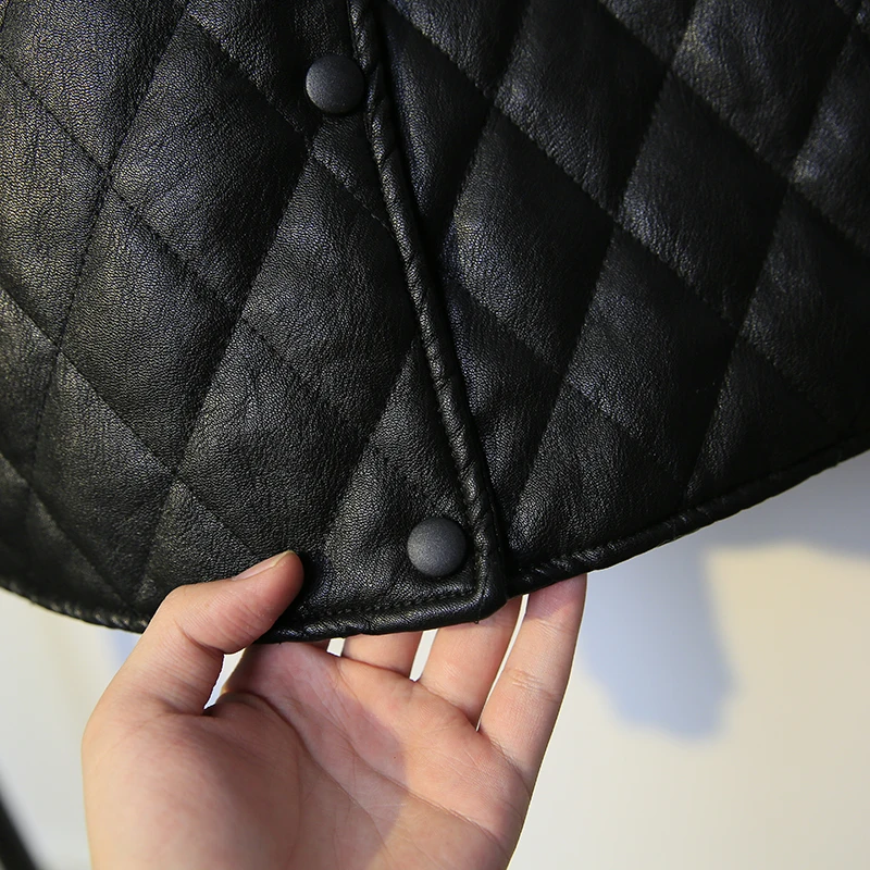 New Spring autumn Women Leather Jacket Women Black Color PU Leather Short Jacket Single-breasted Warm thick coat cc847