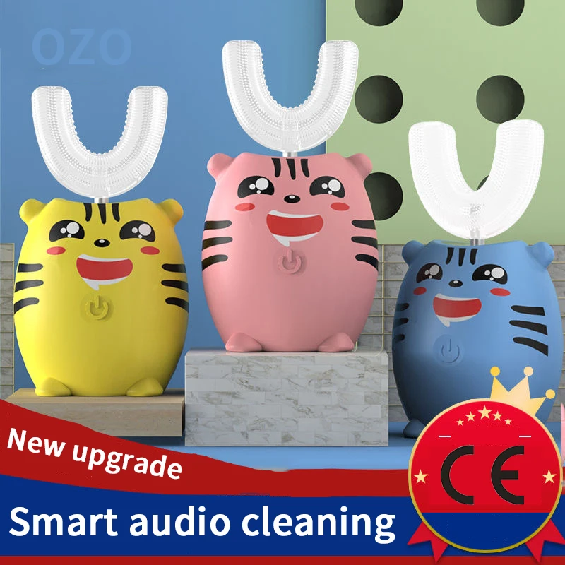 XaoMi-cepillo de dientes eléctrico inteligente para niños, cepillo de dientes con forma de U, cabeza de repuesto, lavable, Ultra sónico, blanqueador