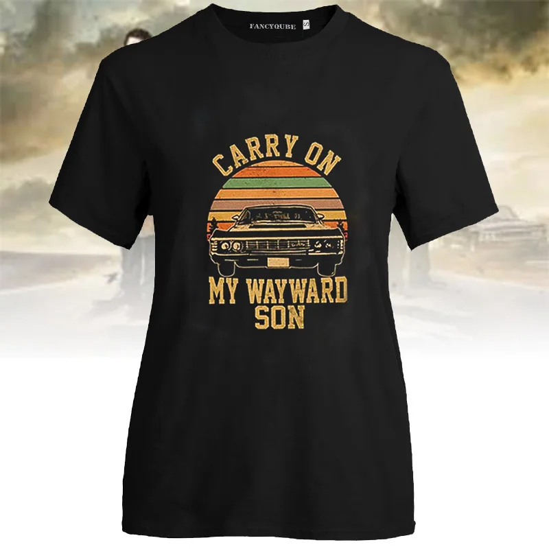 Сверхъестественная Винтажная футболка с надписью «My Wayward Son», черно-белая футболка