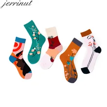 Jerrinut женские хлопковые милые счастливые носки повседневные Мягкие хипстерские носки с принтом забавных маленьких птиц растений цветов животных