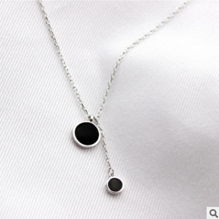 

925 Sterling Necklace Women's Korean-style Cool Cool Size Circle Black Agate Choker