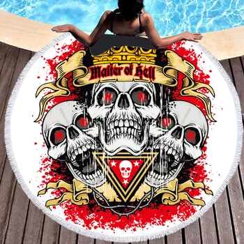 

Customized Skull Motorcycle Round Beach Towels Microfiber Tassel Death Honour Bath Towel Picnic Mat Quickly Dry Dropshipping