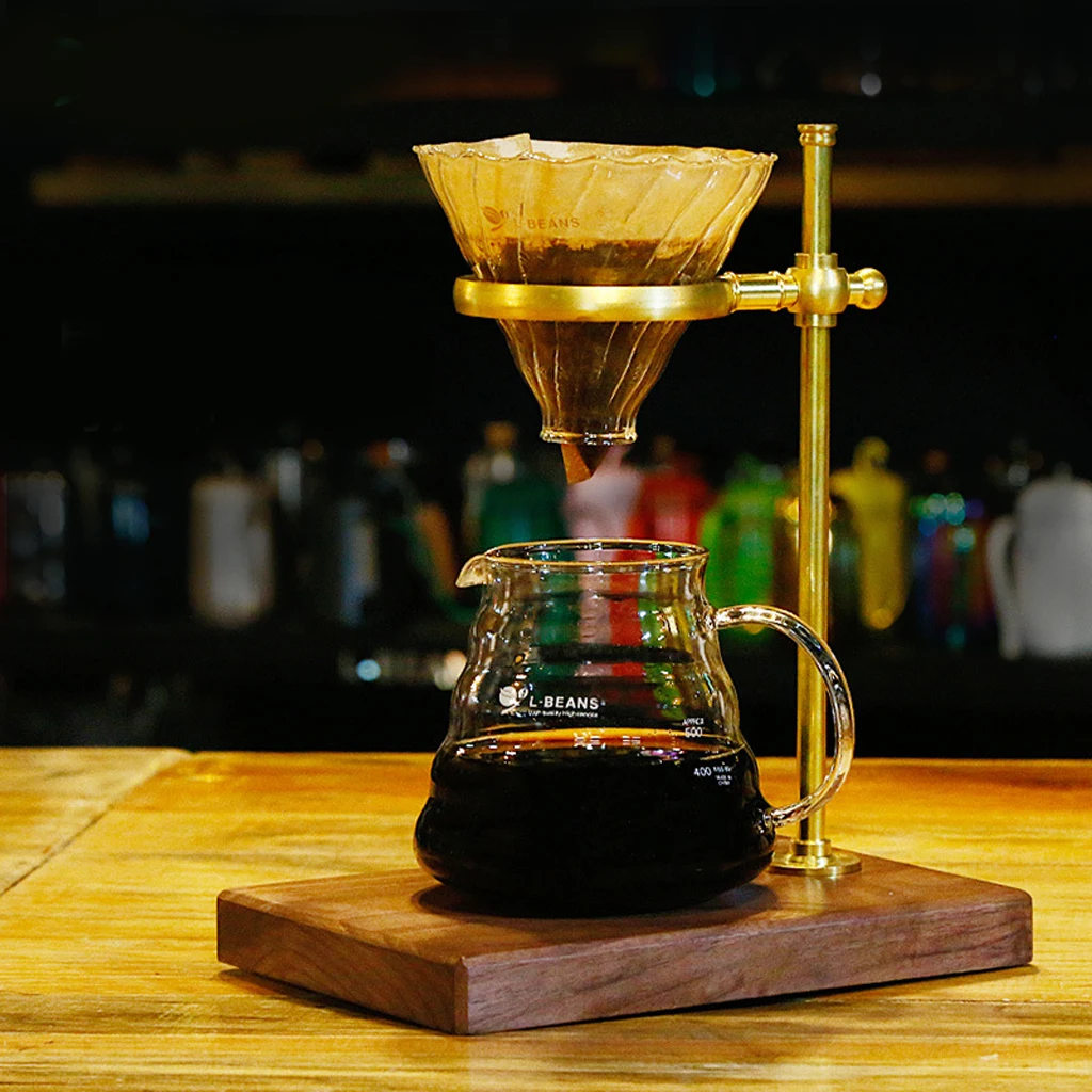 Wood &Copper Manual Pour Over Drip Coffee Tea Filter Dripper Stand Rack