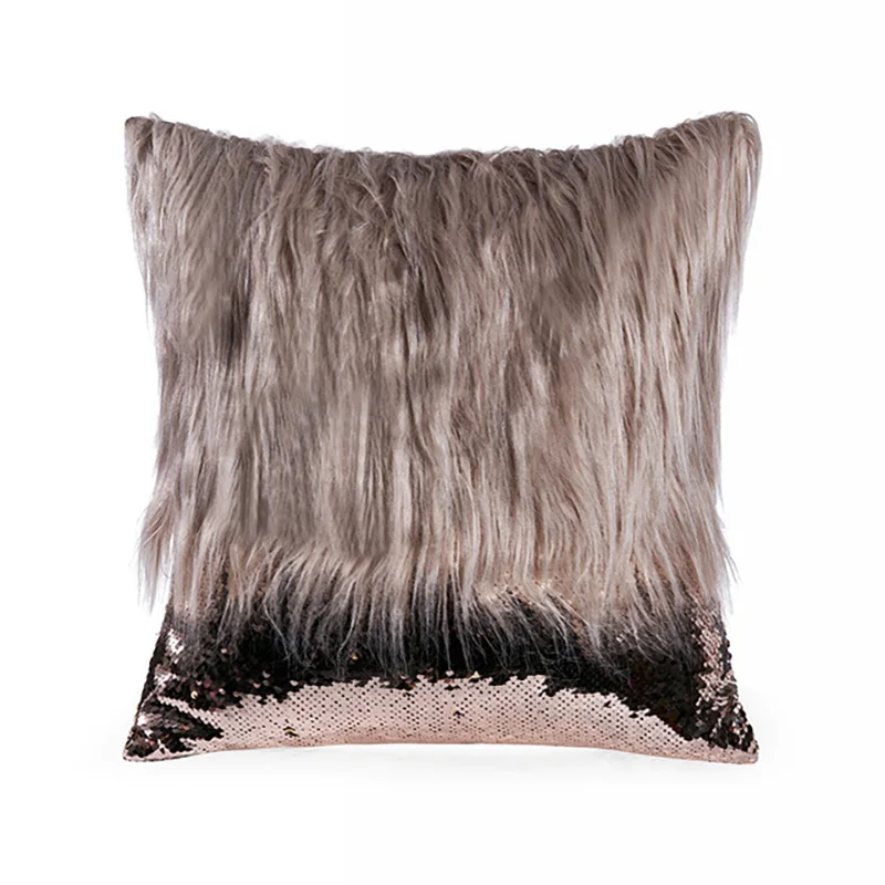 

New Cushion Cover With Core 45x45cm Long Fluff Sequin Stitching Pillow Decorative Pillows For Sofa Decortion Covers Cushions
