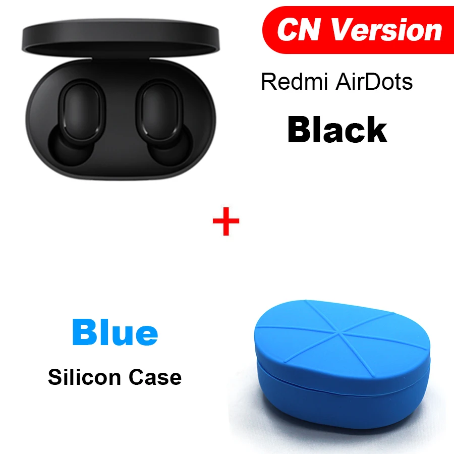 CN N Blue Case Оригинальные беспроводные наушники Xiaomi Redmi Airdots TWS, наушники с громкой связью, голосовое управление, Bluetooth 5,0, шумоподавление, управление AI - Цвет: CN N Blue Case