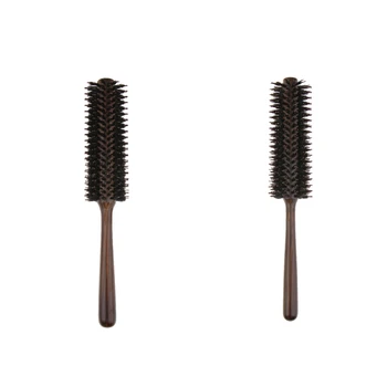 

2PCS Natural Wooden Handle Hair Brush Bristle , Anti Static Round Hairbrush Women Curly & Stragight Hair Combs