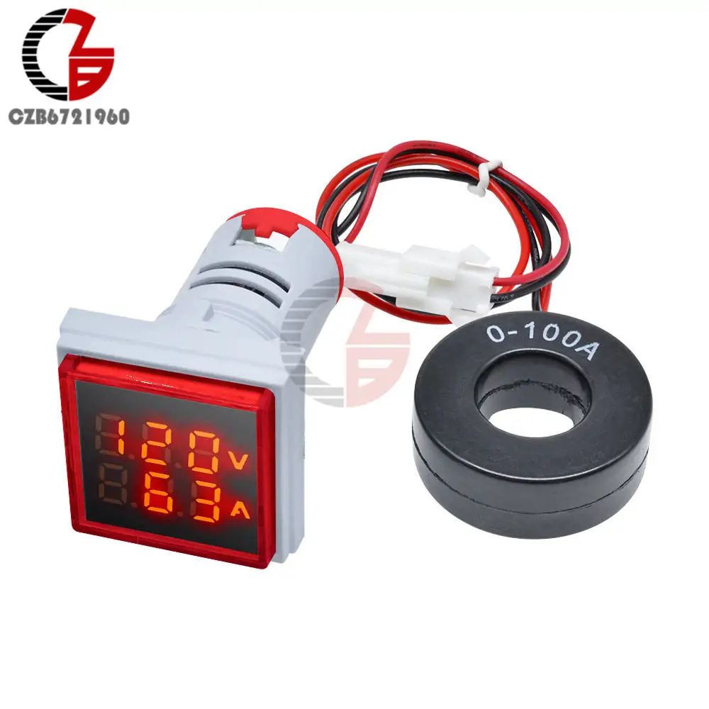 AC 50-500V 0-100A квадратный светодиодный цифровой вольтметр Амперметр 110V 220V Напряжение измеритель тока вольтамметр вольт ампер тестер детектор - Цвет: Voltammeter Red