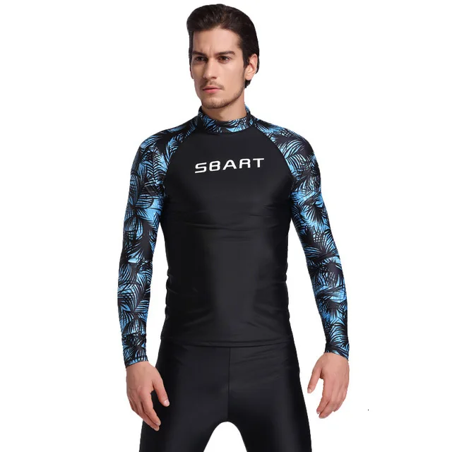 Black Blue SBART, новинка, мужская рубашка для виндсерфинга, Рашгард, лайкра, для серфинга, для плавания, УФ-защита, Рашгард, топы для дайвинга, длинный рукав, размера плюс, 3XL, купальный костюм, L - Цвет: Black Blue