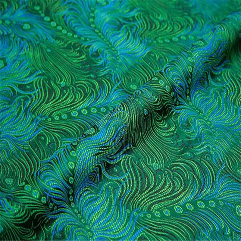 Jacquard Polyester Brocade Fabric Peacock Tail Design Latest Arrival Pattern Fabric Material For Making Women Handbags - Цвет: 2 green
