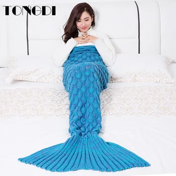 

TONGDI Soft Warm Popular Fashionable Mermaid Fish Tail Knitting Blanket Gift For Girl Princess All Season Handmade Sleeping Bag