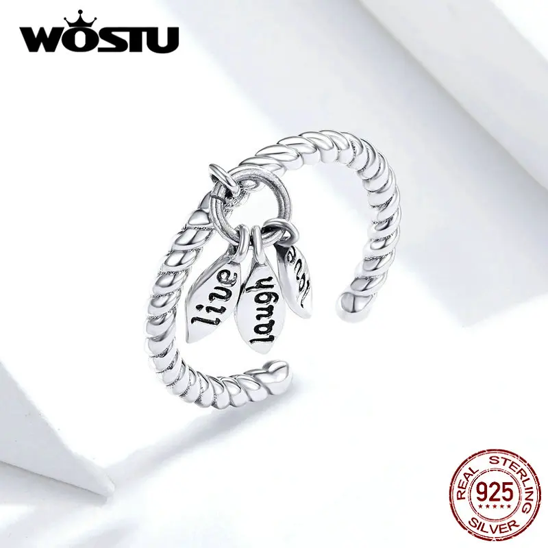 WOSTU,, 925 пробы, серебряное, любовь, смех, живое кольцо, регулируемый Штабелируемый палец для женщин, свадьба, серебро, 925, ювелирное изделие, FIR570