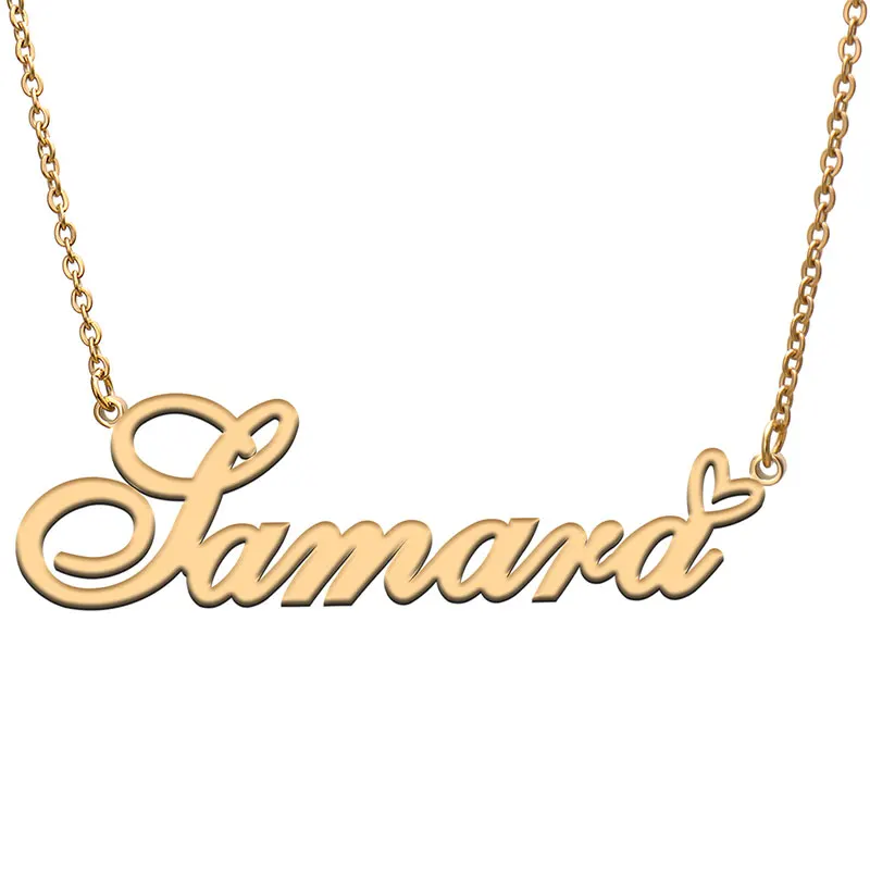 

Samara Name with Love Heart Necklace for Women Stainless Steel Jewelry Nameplate Pendant Femme Mother Child Girls Gift