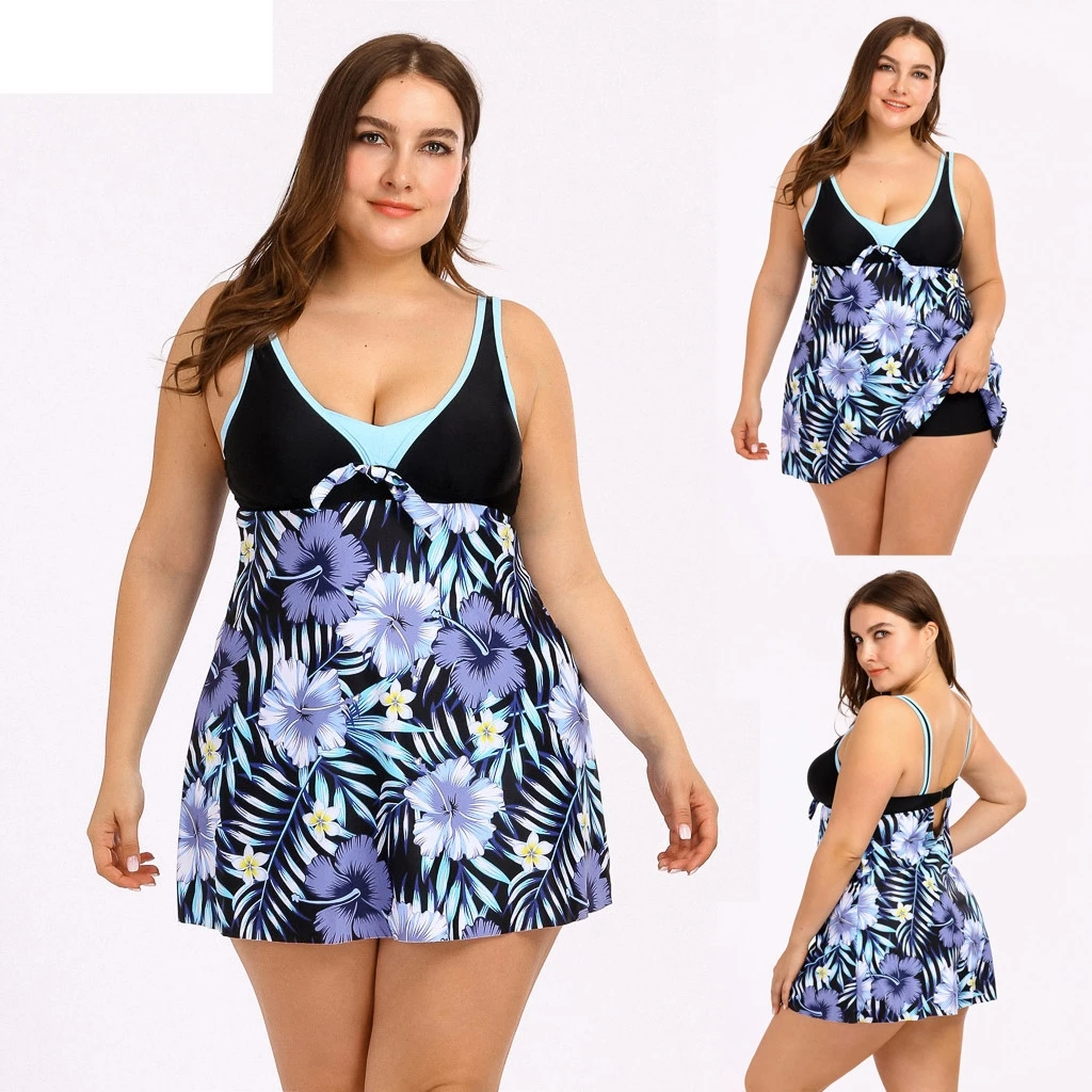 Женщины бикини купальник юбка плюс Цветочное платье с открытыми плечами