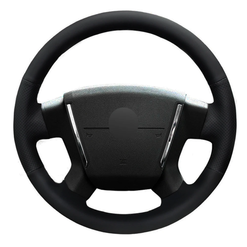 Car Steering Wheel Cover DIY Hand stitched Black Genuine Leather For
