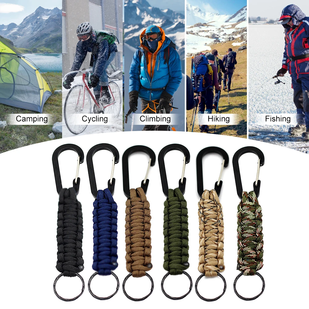 

6 Pcs Paracord Braided Lanyards Clips Keyring For Outdoor Survival Camping Hiking Backpack Hunting Alloy Clip Metal Key Ring