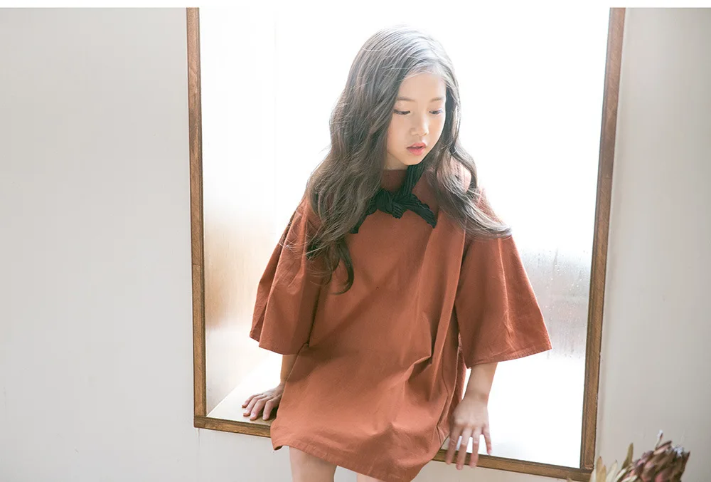 preppy style solid cotton spring dresses for girls 2018 autumn loose dress baby big girl clothes children a line dress clothing (20)