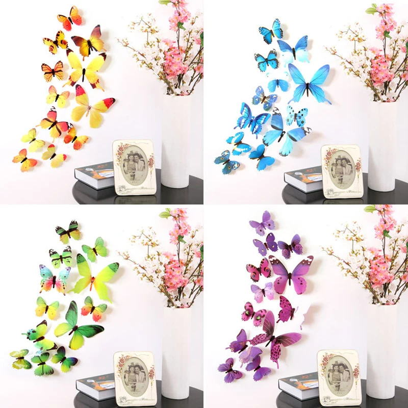 12Pcs Butterflies Wall Sticker Decals Stickers on the wall New Year Home Decorations 3D Butterfly PVC Wallpaper for living room | Дом и сад