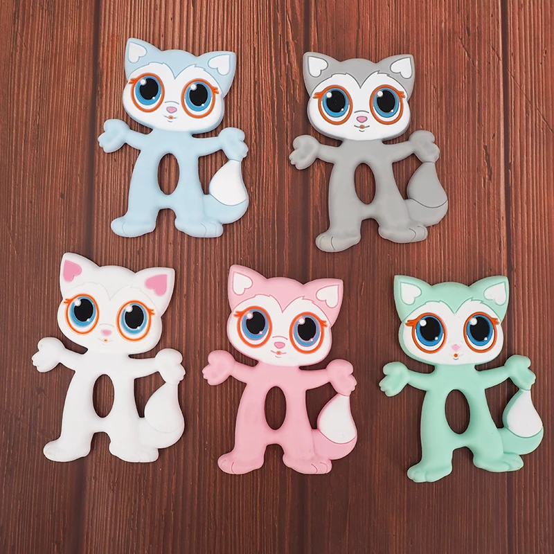 

Chenkai 5PCS BPA Free Silicone Cat Fox Teether DIY Lovely Cartoon Chewing Pendant Baby Pacifier Dummy Sensory Animal Toy Gift