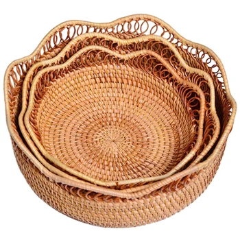 

Rattan Storage Basket, Hand-Woven Food Basket, Hollow Fruit Tray, Storage Tray Bread Basket, Food Basket Fruit Basket, for Famil