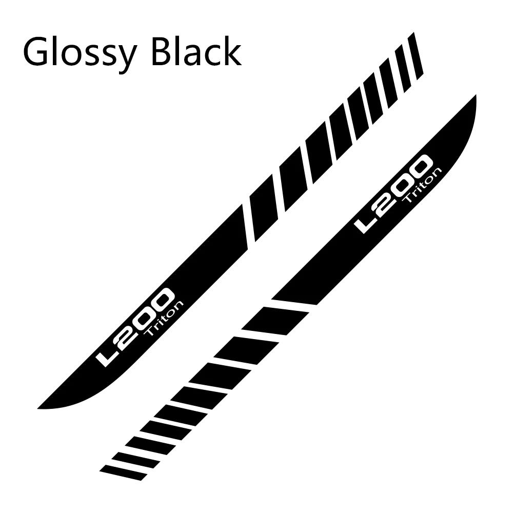 2 шт. автомобильные длинные боковые полосы наклейки для Mitsubishi L200 Triton авто Спорт DIY виниловая пленка наклейки для стайлинга автомобиля аксессуары для тюнинга - Название цвета: Glossy Black