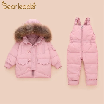 

Bear Leader Baby Kids Suits New Winter Warm Down Parkas Outfits Girls Solid Hooded Coats Suspender Pants Boys Casual Sets 1 3Y