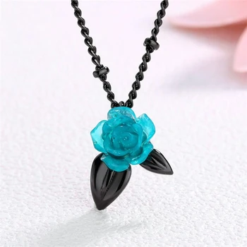 

Sole Memory Black Petals Blue Rose Cool Art 925 Sterling Silver Clavicle Chain Female Necklace SNE559