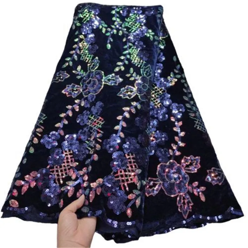 

2022 High Quality African Velvet Fabrics Embrodieried Nigerian Laces Fabris 5 Yards/Piece French Seuqins Laces For Sewing H99-09