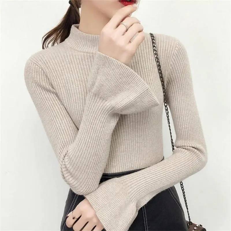 

Turtleneck Sweater Women Knitted Pullover Casual Soild Long Sleeve Knitted Sweater Office Lady Elegant Pullover Sweater Q1954