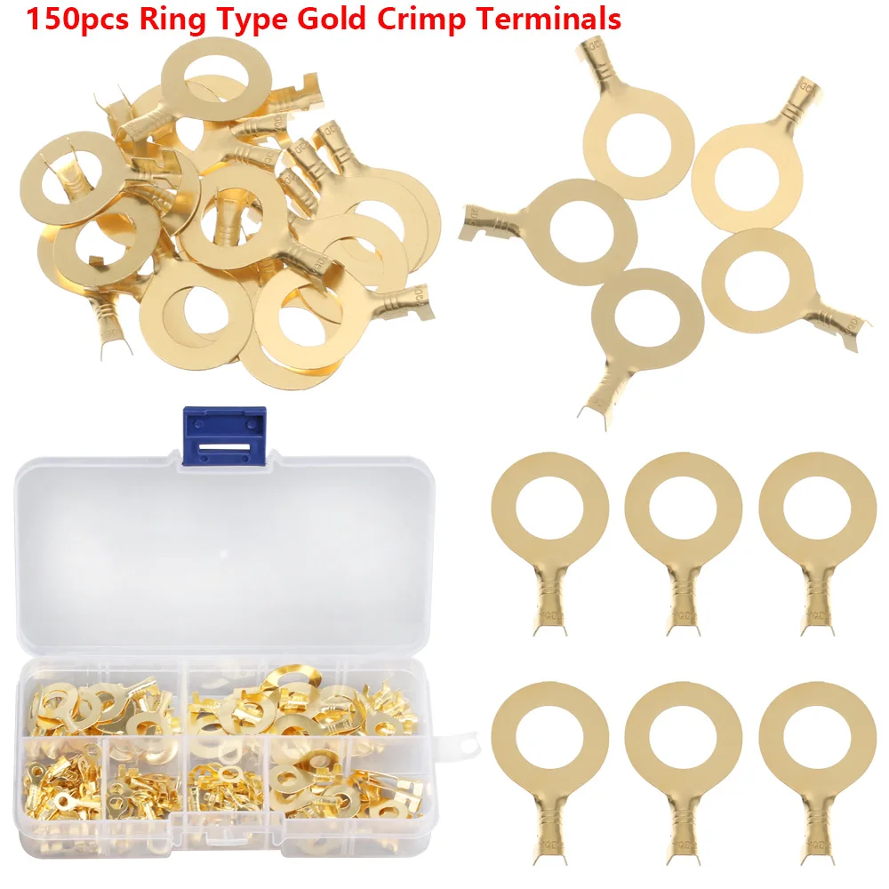 

150PCS M3 M4 M5 M6 M8 M10 Ring Lugs Ring Eyes Copper Crimp Terminals Cable Lug Wire Connector Non-insulated Assortment Kit