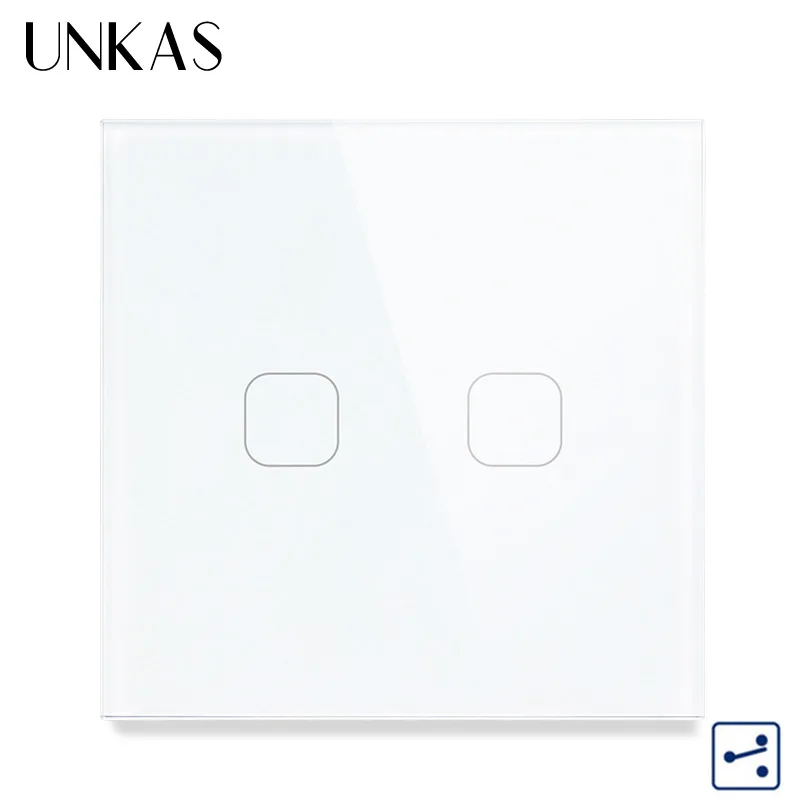 UNKAS AC220V, 2 Gang 1Way светильник стены Сенсорный экран переключатель сенсорный выключатель света ЕС Стандартный сенсорный выключатель 4 цвета с украшением в виде кристаллов Стекло Панель сенсорный выключатель - Цвет: 2 gang 1 way White