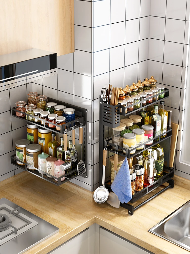 

Kitchen shelf wall-mounted non-punching multi-functional receptacle household condiment shelf box