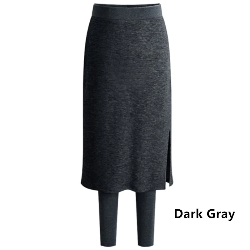 Dark Gray Elastic Waist Winter Bust Thicken Fake Two Pieces Female High Waist Mid-length Skirt Pants Autumn Keep Warm girls - Цвет: Dark Gray