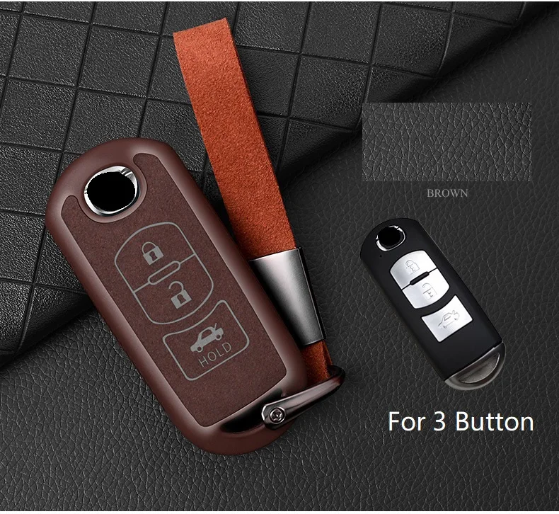 Пластиковый+ кожаный чехол для ключей для Mazda 2 3 6 Atenza Axela CX-5 CX5 CX 5 CX-7 CX-9 Smart Key - Название цвета: 3Button brown
